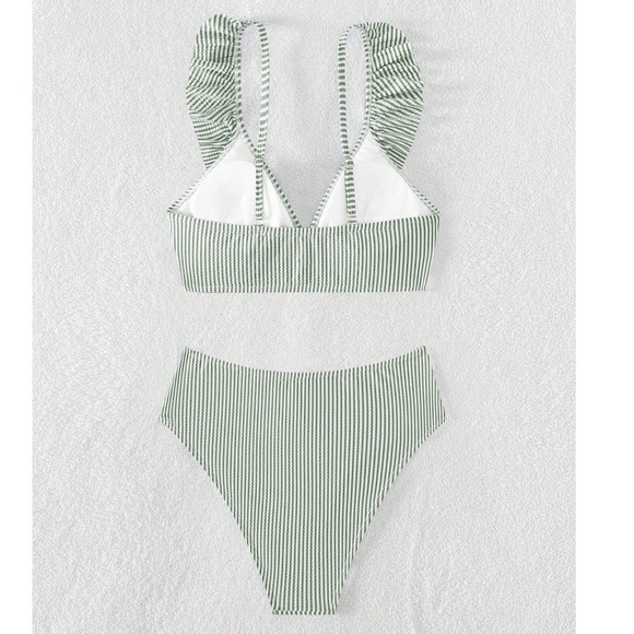 Boho Striped Ruffle Detail Bikini Swimsuit - Picture 6 of 9